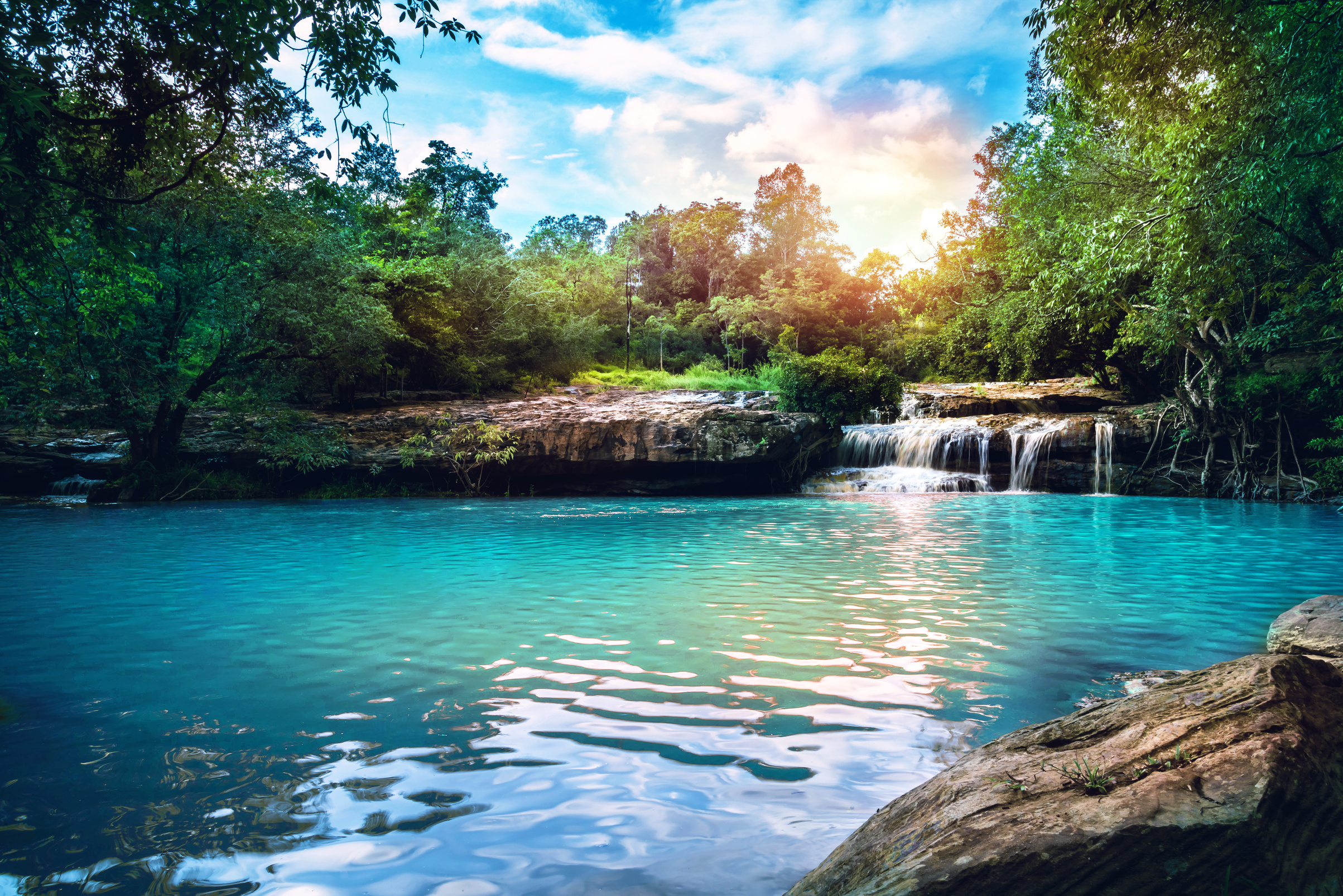 Natural background waterfall. Waterfall Emerald Pool